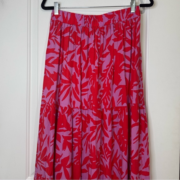 LOFT Tropical Skirt Floral Rayon Women’s Medium New Pink & Red - Picture 4 of 11